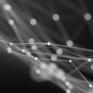 Rete di connessioni digitali tra nodi, simbolo di networking e sicurezza
